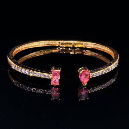 Geometric Bangle For Women In Electroplated Copper With Zircon Inlay