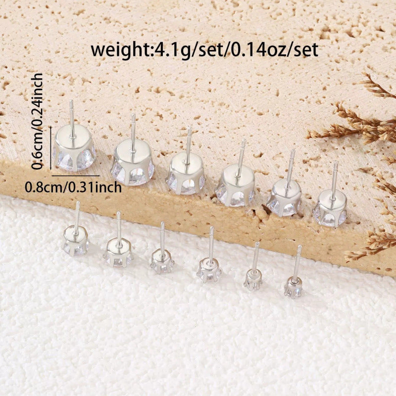 Round Stud Earrings For Women Featuring Claw Setting With Zircon Inlay And Copper Ear Pins