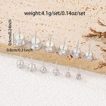 Round Stud Earrings For Women Featuring Claw Setting With Zircon Inlay And Copper Ear Pins