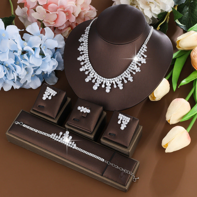 Women’s Plant Jewelry Set In Brass With Electroplated Gold Plating And Zircon Inlay, 1 Set