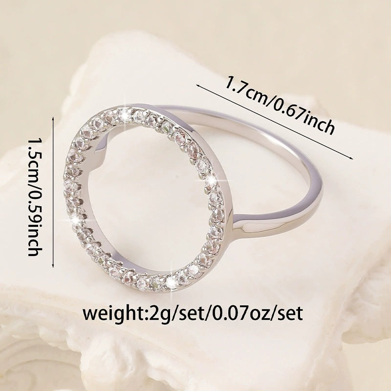 Round Open Ring With Bezel Setting In Electroplated Copper Featuring Zircon Inlay, Unisex Jewelry