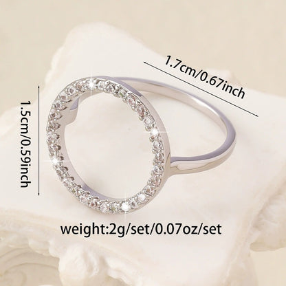 Round Open Ring With Bezel Setting In Electroplated Copper Featuring Zircon Inlay, Unisex Jewelry