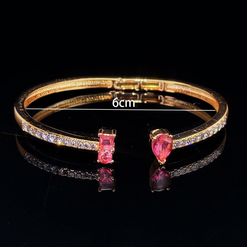 Geometric Bangle For Women In Electroplated Copper With Zircon Inlay