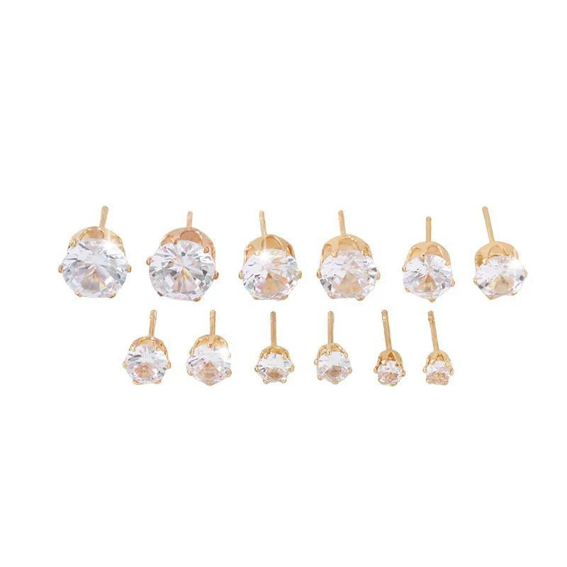 Round Stud Earrings For Women Featuring Claw Setting With Zircon Inlay And Copper Ear Pins