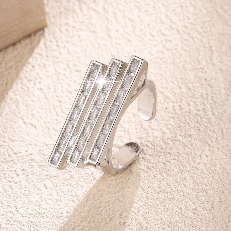Elaborate Geometric Open Ring For Women In Copper With Zircon Inlay, Available In Gold