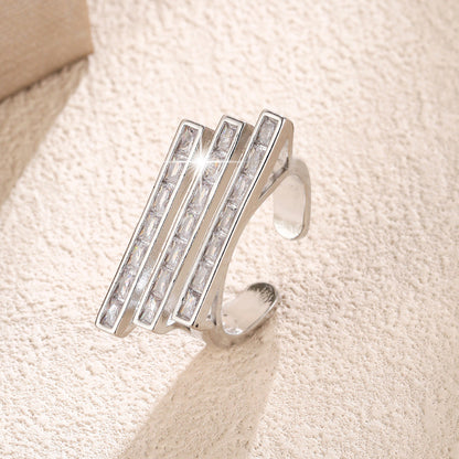 Elaborate Geometric Open Ring For Women In Copper With Zircon Inlay, Available In Gold