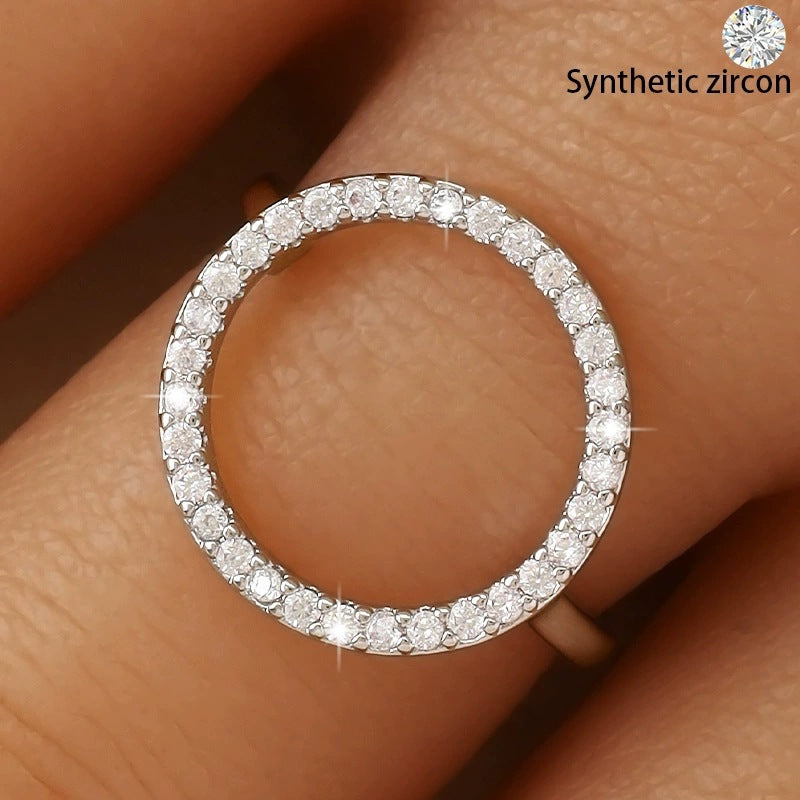 Round Open Ring With Bezel Setting In Electroplated Copper Featuring Zircon Inlay, Unisex Jewelry