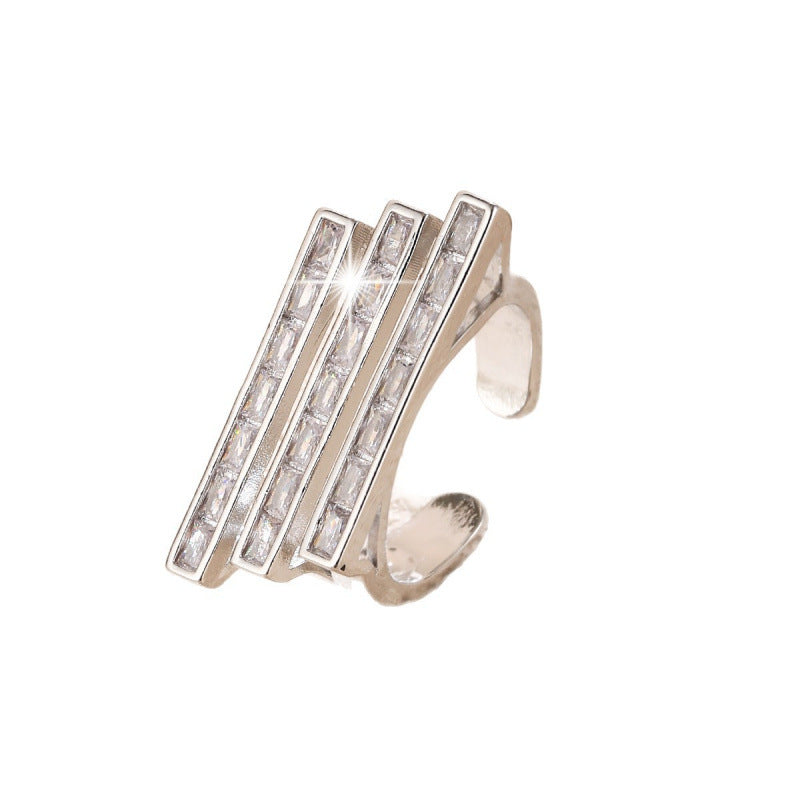 Elaborate Geometric Open Ring For Women In Copper With Zircon Inlay, Available In Gold