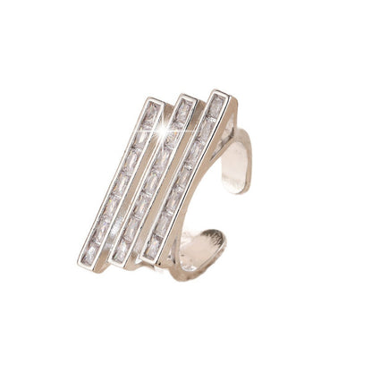 Elaborate Geometric Open Ring For Women In Copper With Zircon Inlay, Available In Gold