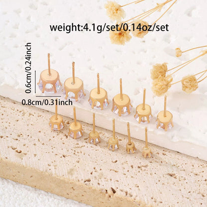 Round Stud Earrings For Women Featuring Claw Setting With Zircon Inlay And Copper Ear Pins