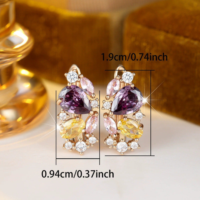 Geometric Clip Earrings For Women In Champagne Featuring Copper Studs And Zircon Inlay