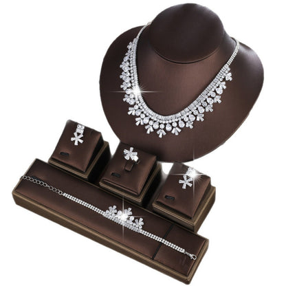 Women’s Jewelry Set 4 Pieces With Electroplated Brass And White Zircon Inlay