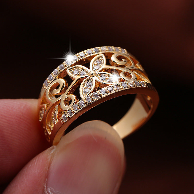 Sweet Butterfly Ring For Women With Bezel Setting, Electroplated Copper And Zircon Inlay
