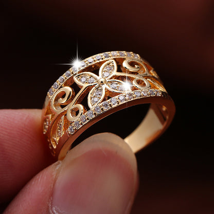 Sweet Butterfly Ring For Women With Bezel Setting, Electroplated Copper And Zircon Inlay