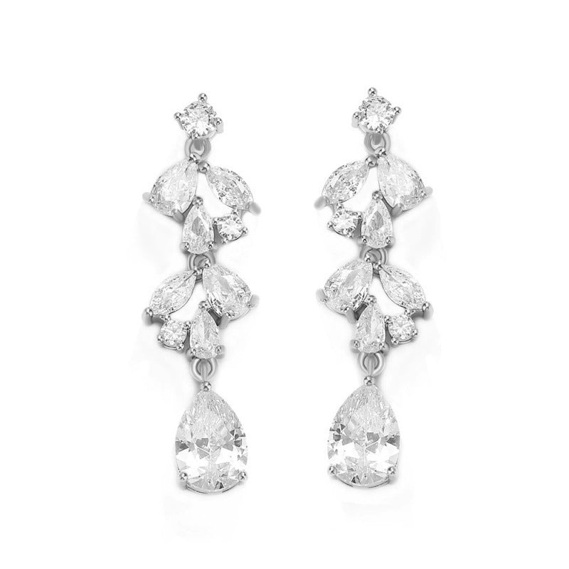 Water Droplets Drop Earrings For Women Featuring Copper Studs And Rhinestone Inlay, Perfect For Wedding Season