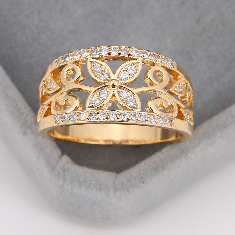 Sweet Butterfly Ring For Women With Bezel Setting, Electroplated Copper And Zircon Inlay