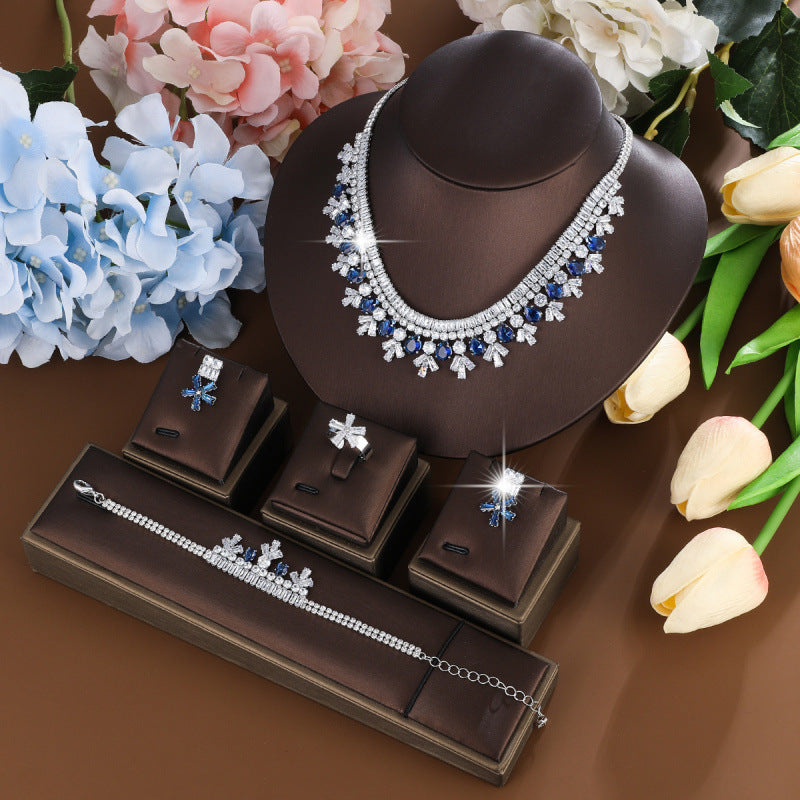 Women’s Jewelry Set 4 Pieces With Electroplated Brass And White Zircon Inlay