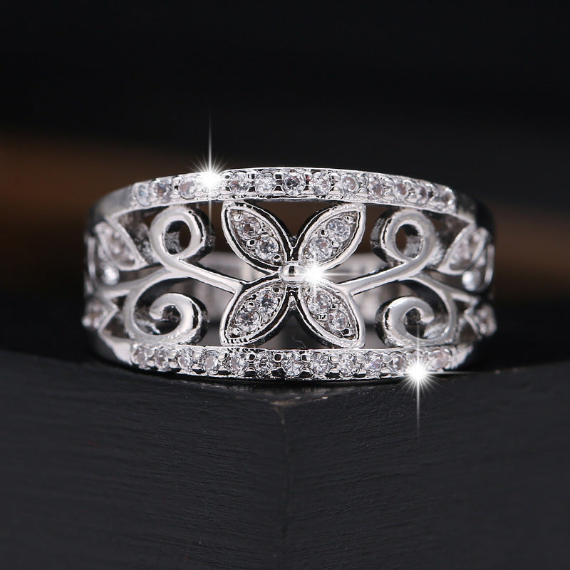 Sweet Butterfly Ring For Women With Bezel Setting, Electroplated Copper And Zircon Inlay