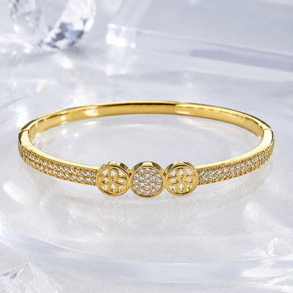 Geometric Copper Bangle With Zircon Inlay In Elegant Gold Finish