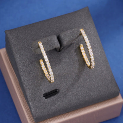C Shape Earrings For Women In Gold Featuring Copper Studs And Rhinestone Inlay