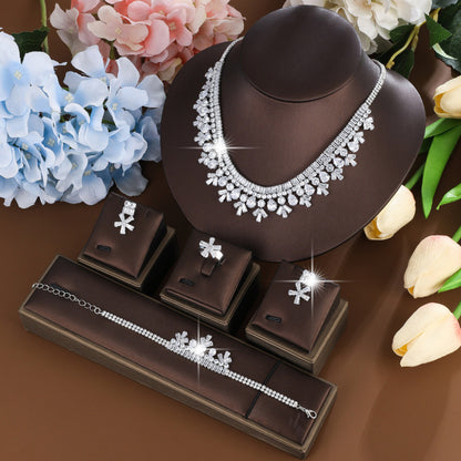 Women’s Jewelry Set 4 Pieces With Electroplated Brass And White Zircon Inlay