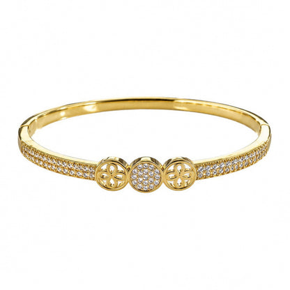 Geometric Copper Bangle With Zircon Inlay In Elegant Gold Finish