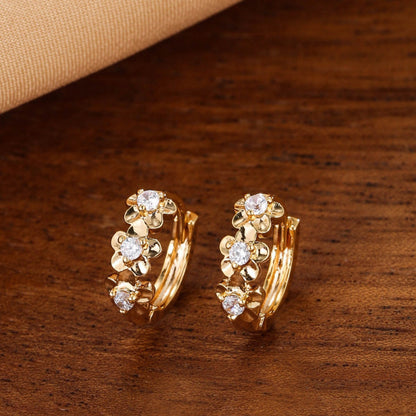 Sweet Flowers Hoop Earrings For Women In Electroplated Copper With Zircon Inlay