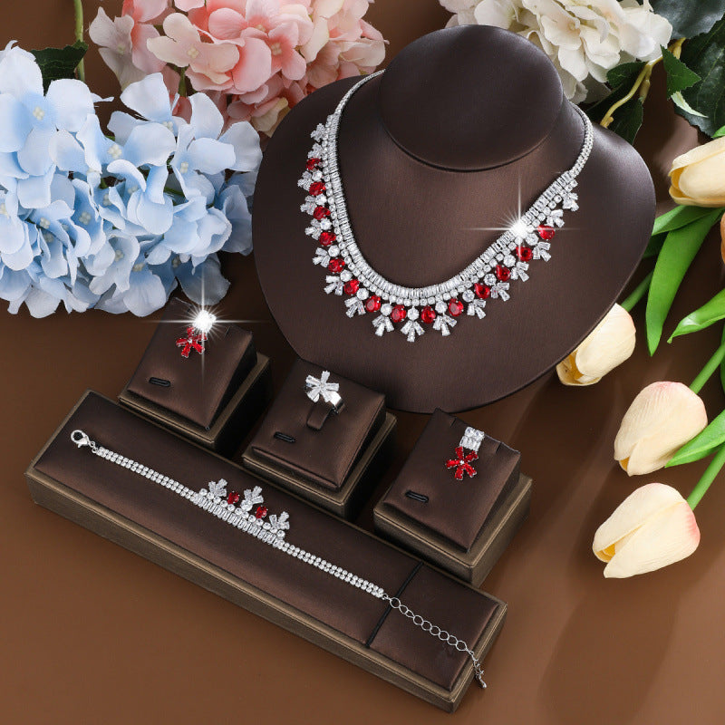 Women’s Jewelry Set 4 Pieces With Electroplated Brass And White Zircon Inlay