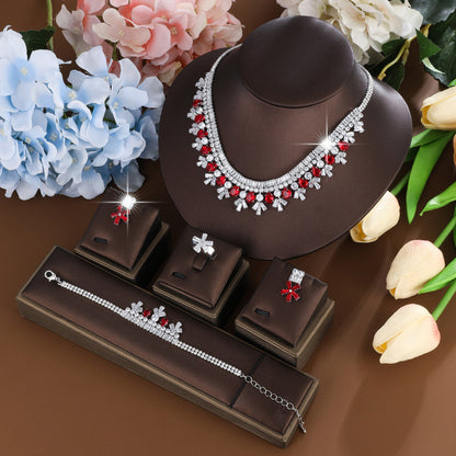 Women’s Jewelry Set 4 Pieces With Electroplated Brass And White Zircon Inlay