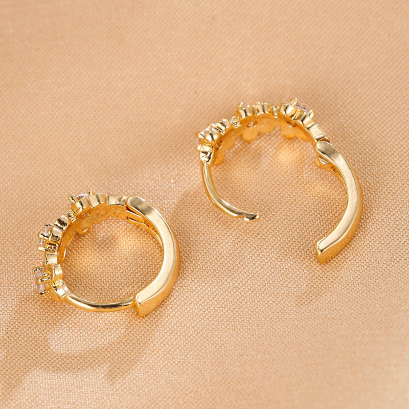Sweet Flowers Hoop Earrings For Women In Electroplated Copper With Zircon Inlay