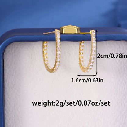 C Shape Earrings For Women In Gold Featuring Copper Studs And Rhinestone Inlay
