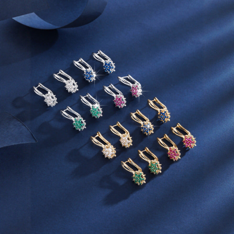 Three-dimensional Flowers Earrings For Women In Real Gold Plated Copper With Zircon Inlay