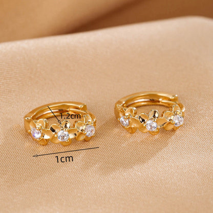 Sweet Flowers Hoop Earrings For Women In Electroplated Copper With Zircon Inlay