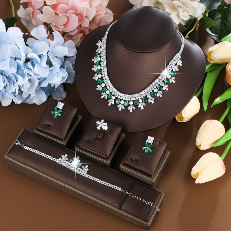 Women’s Jewelry Set 4 Pieces With Electroplated Brass And White Zircon Inlay