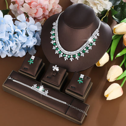 Women’s Jewelry Set 4 Pieces With Electroplated Brass And White Zircon Inlay