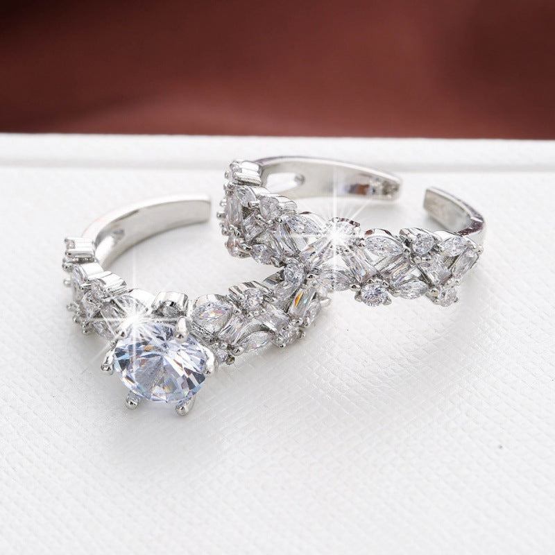 Luxurious Round Open Ring For Women In Electroplated Copper With Zircon Inlay