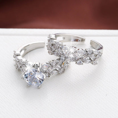 Luxurious Round Open Ring For Women In Electroplated Copper With Zircon Inlay