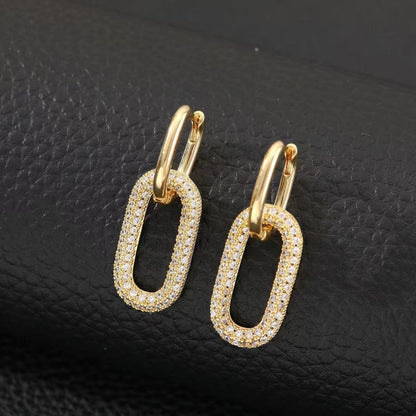 Geometric Earrings For Women With Copper Ear Pins And Electroplated Gold Plating Featuring Zircon Inlay