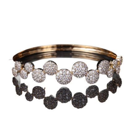 Luxurious Round Copper Bracelet For Women With Zircon Inlay In Silver