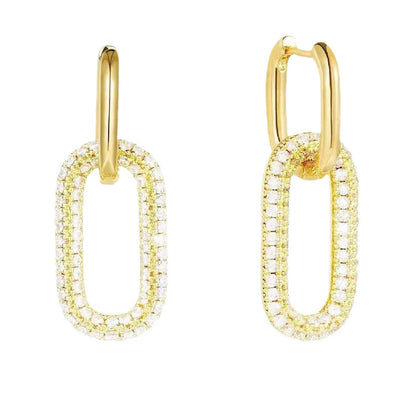 Geometric Earrings For Women With Copper Ear Pins And Electroplated Gold Plating Featuring Zircon Inlay