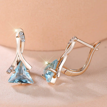 Square Stud Earrings For Women In Blue Featuring Copper Ear Pins And Zircon Inlay
