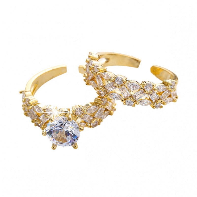 Luxurious Round Open Ring For Women In Electroplated Copper With Zircon Inlay