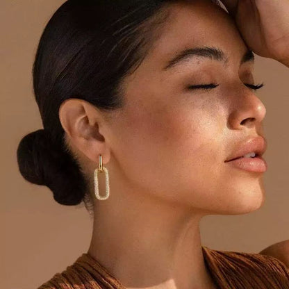 Geometric Earrings For Women With Copper Ear Pins And Electroplated Gold Plating Featuring Zircon Inlay