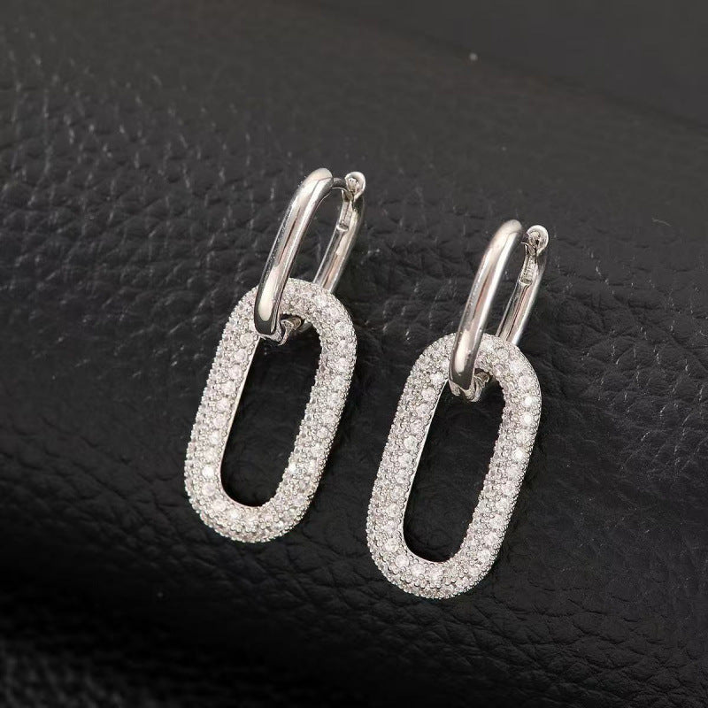Geometric Earrings For Women With Copper Ear Pins And Electroplated Gold Plating Featuring Zircon Inlay