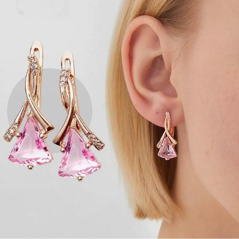 Square Stud Earrings For Women In Blue Featuring Copper Ear Pins And Zircon Inlay