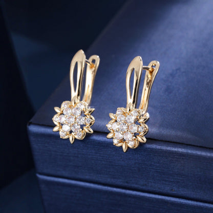 Three-dimensional Flowers Earrings For Women In Real Gold Plated Copper With Zircon Inlay