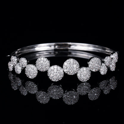 Luxurious Round Copper Bracelet For Women With Zircon Inlay In Silver