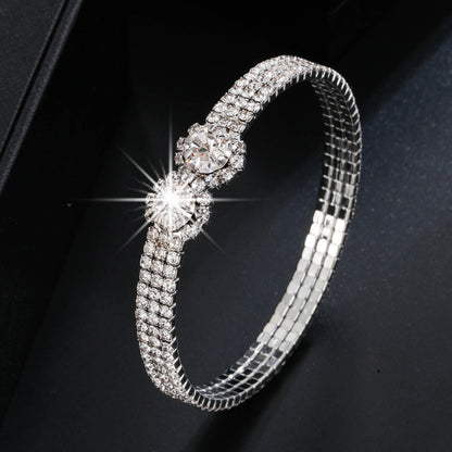 Simple Style Inlay Bangle With Zircon In Electroplated Copper, Featuring Stretch Adjustable Fit