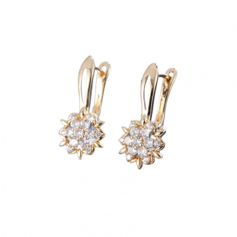 Three-dimensional Flowers Earrings For Women In Real Gold Plated Copper With Zircon Inlay