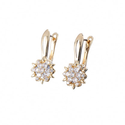 Three-dimensional Flowers Earrings For Women In Real Gold Plated Copper With Zircon Inlay